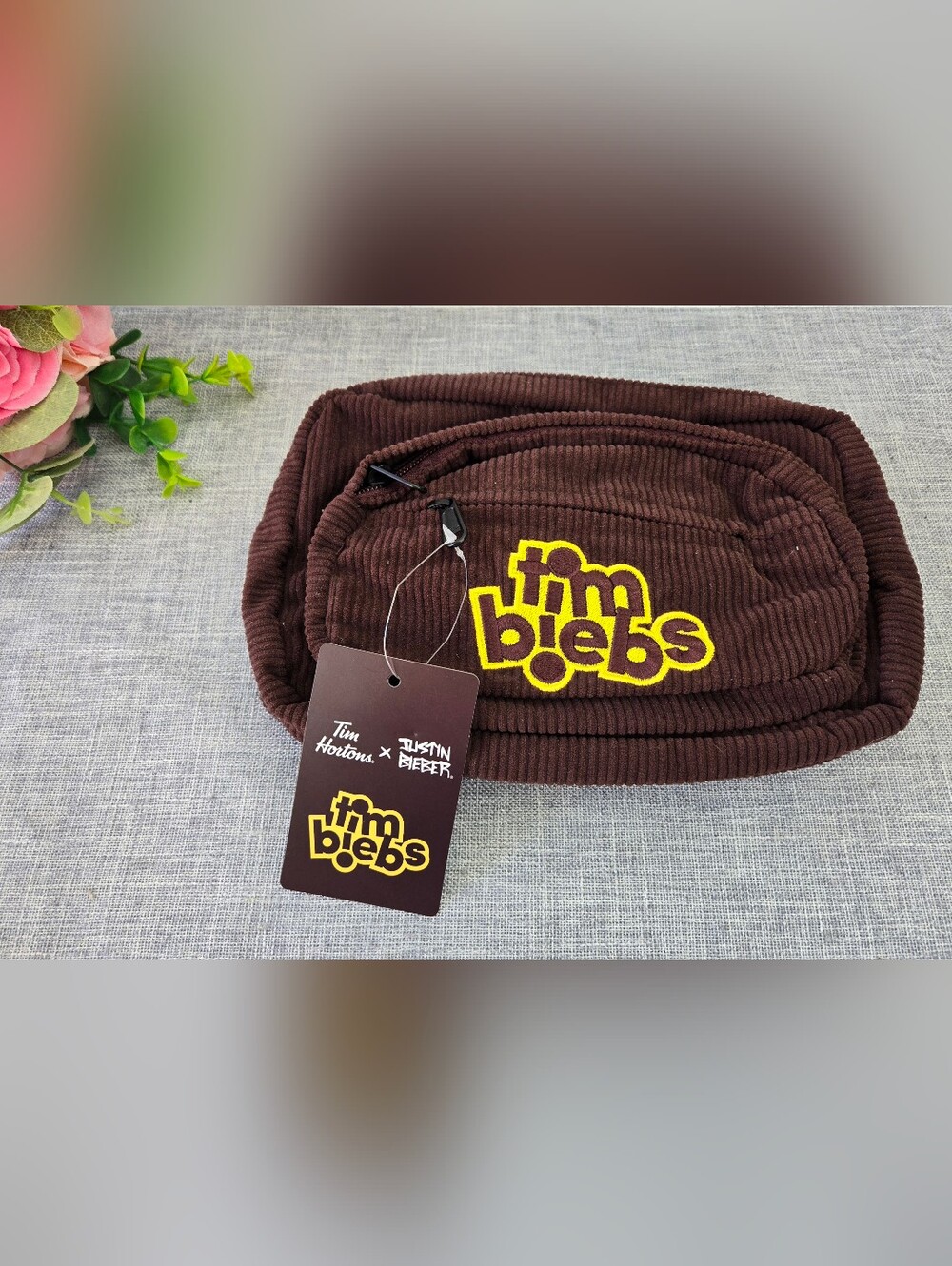 Tim Biebs Fanny Pack Tim Hortons x Justin Bieber Collab Brown Corduroy Bag‎ New